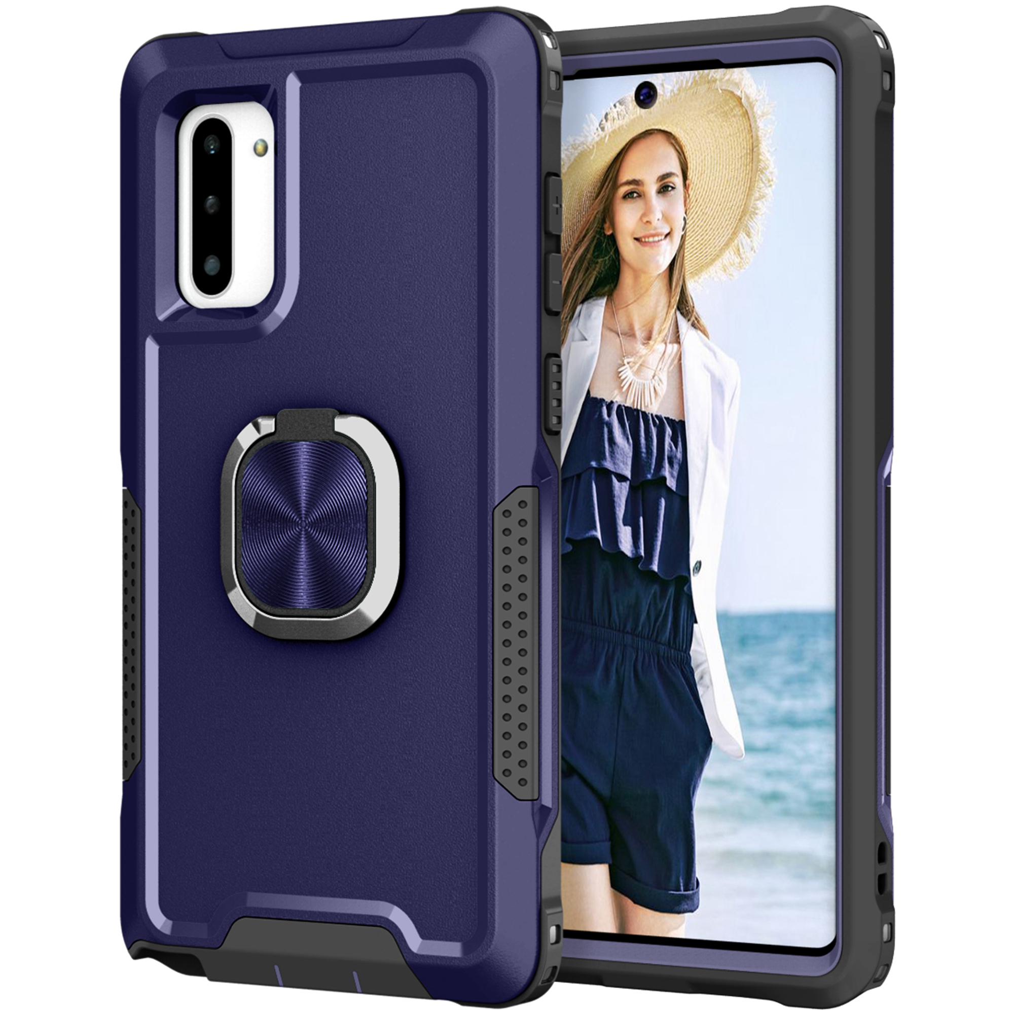 Samsung Galaxy Note 10 Case, Dteck Hybrid Rugged Shockproof Case with Ring Holder Kickstand, Compatible with Magnet Car Mount, Support Wireless Charging For Samsung Galaxy Note10, Blue